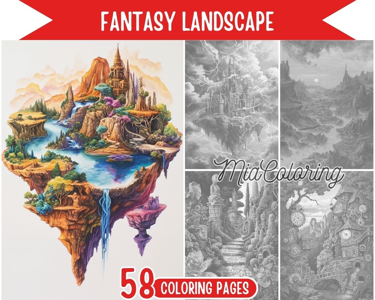 Fantasy Landscape Printable Coloring Pages for Adults - miacoloring.com