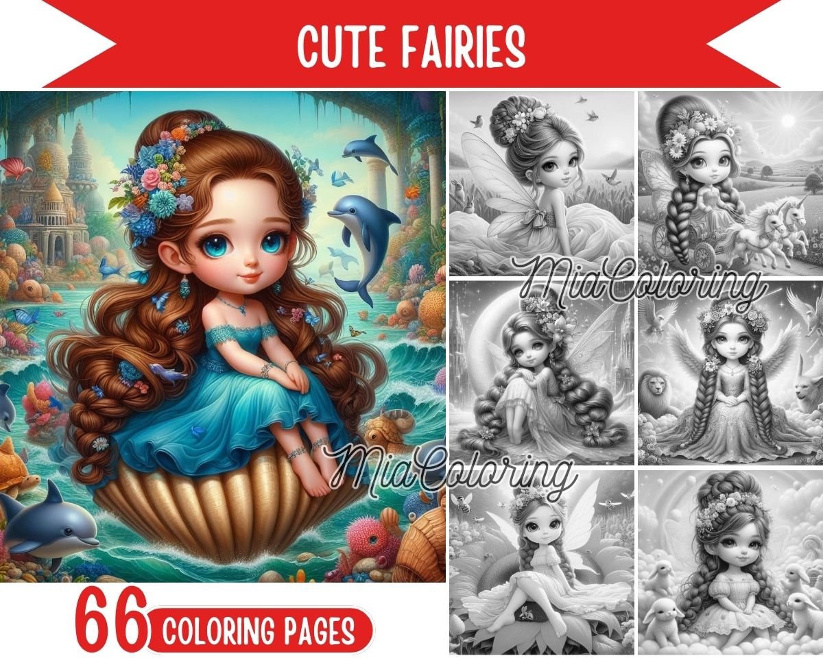 Cute Fairies Printable Coloring Pages for Adults - miacoloring.com